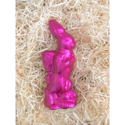 "Stehender Osterhase mit Korb" 18cm groß, Zartbitter, Pink"